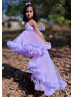 One Shoulder Lavender Tulle Ruffles High Low Flower Girl Dress
